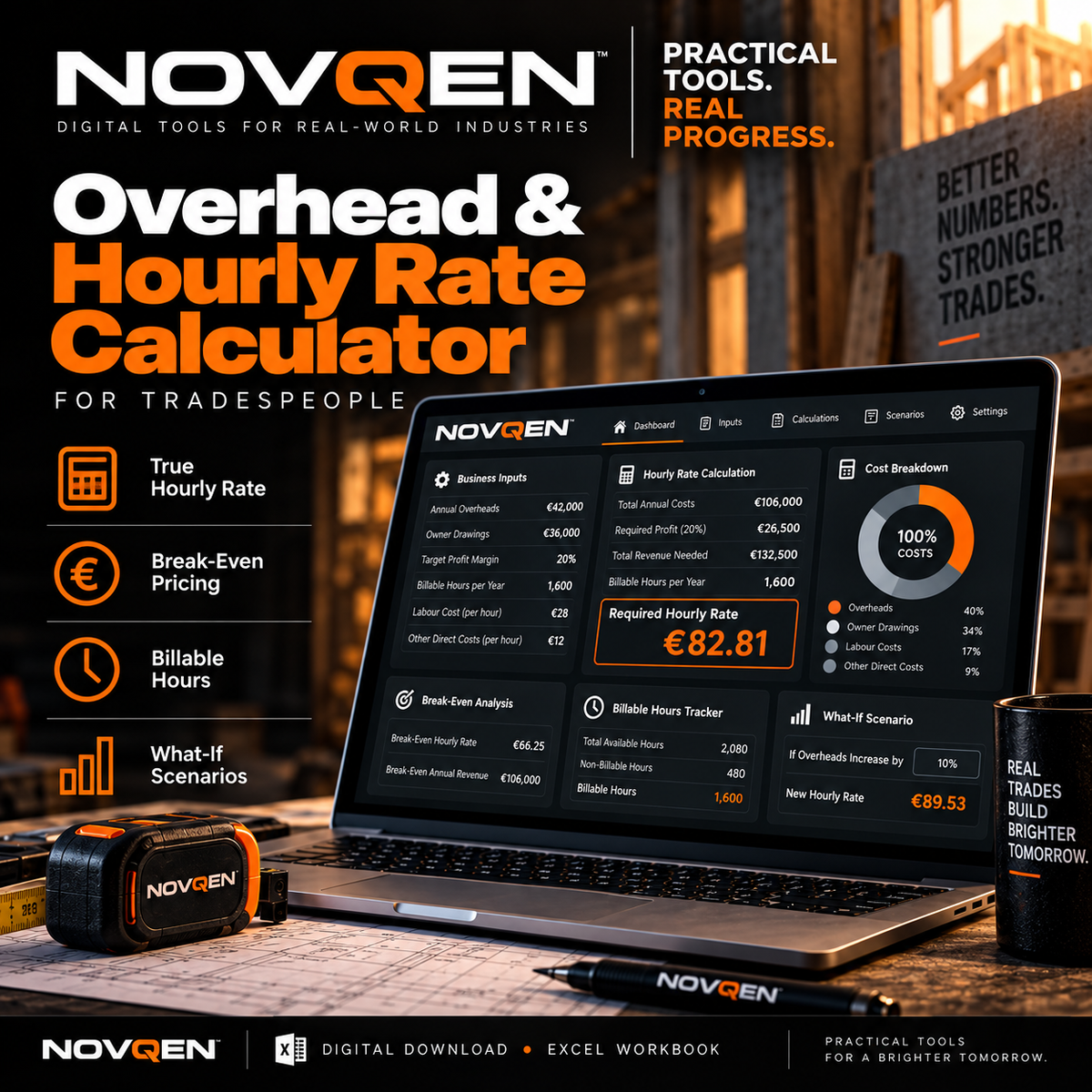 NOVQEN Overhead and Hourly Rate Calculator for Tradespeople